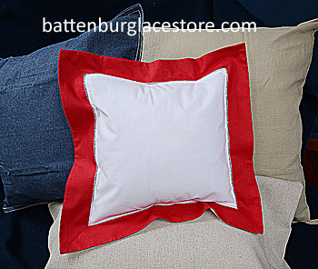 Square Pillow Sham. White with TRUE RED color border. 12 SQ. - Click Image to Close